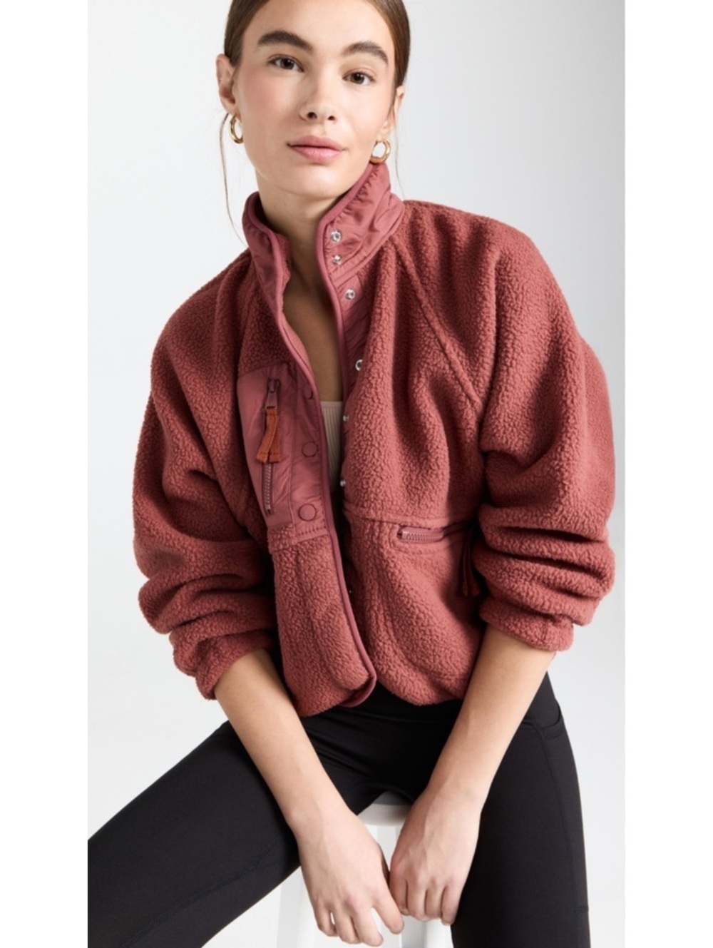 NWOT Free People FP movement hit the slopes dusty mauve rose snap front fleece L